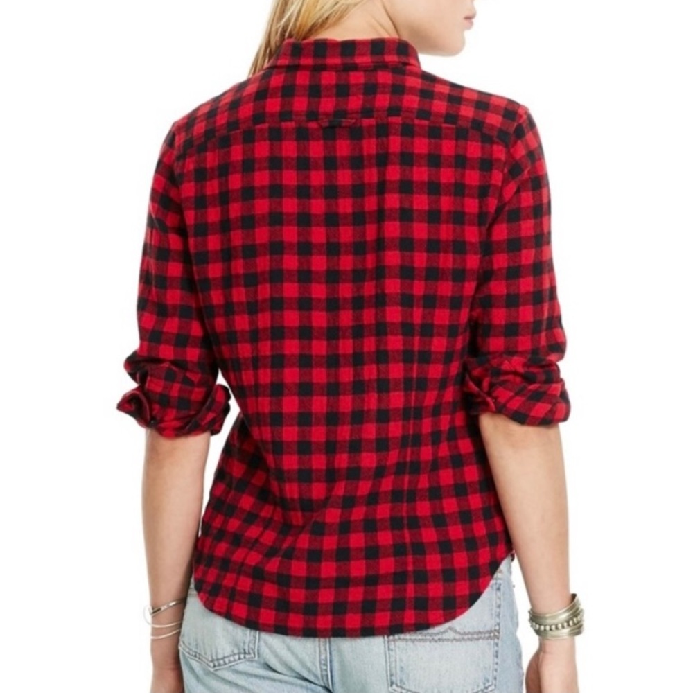 Ralph Lauren Denim & Supply Top Medium RL Tomboy Red Black Buffalo Plaid Rustic - Picture 3 of 16